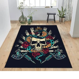 Vintage Tattoo Rug, Colorful Tattoo Concept Rug, Tattoo Art Print Vintage Rug, - Picture 1 of 8