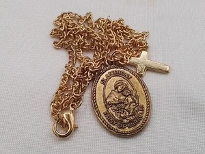 ST ANTHONY PRAY FOR US VINTAGE BRASS MEDAL NECKLACE 20" CHAIN CROSS MIRACLES - Picture 1 of 13