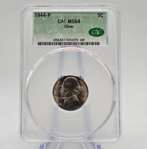 1944-P 5C CAC MS64 - Silver Jefferson Nickel. Beautiful Coin - Picture 1 of 3