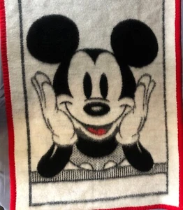 Vtg Walt Disney Co Mickey Mouse FACE Baby Blanket (ACRYL Velours) 37x28” - Picture 1 of 4