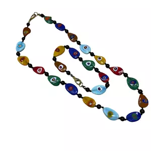 Art Glass Necklace Bracelet Multicolor Red Blue Green Eye Beads - Picture 1 of 7