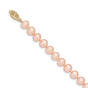 14k Yellow Gold 7-8mm Pink FW Cultured Near Round Pearl Necklace PPN070 - Picture 1 of 1