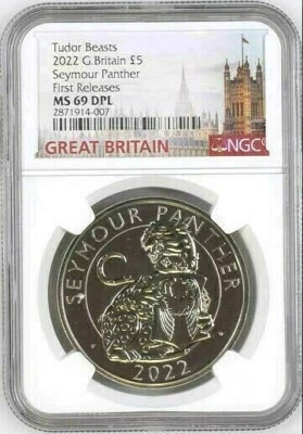 2022 UK Tudor Beasts Coin #1 - Seymour Panther £5 BU NGC MS69 DPL FR      - Image 1 of 4