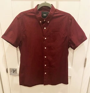 ASOS BUTTON DOWN SHIRT RED BURGUNDY POLKA DOT SLIM FIT FITS S - M 36 - 38 TOPMAN - Picture 1 of 6