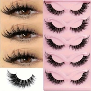 Eyelashes Strip Lashes 5 Pairs Set Faux Mink Fluffy Russian Volume Style - Picture 1 of 6