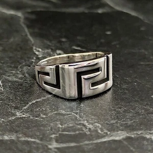 Silver Zigzag Puzzle Men's Ring, Silver Jigsaw Puzzle Shaped Figured Ring - Picture 1 of 8