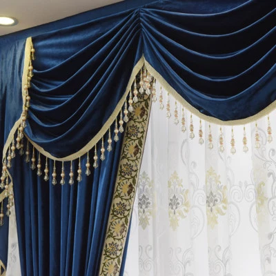 Luxury European style blue solid Italy velvet cloth blackout curtain tulle E786* - Image 1 of 4