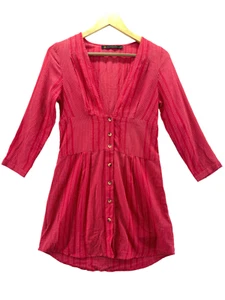 Vix Paula Hermanny Swim Cover Size XS Ana Chemise Red Mini Dress Plunge Button - Picture 1 of 10