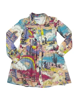 Wrangler x Barbie Girls Pearl Snap Dress Large Cowgirl Rainbow Boho Artsy HTF - Image 1 of 4