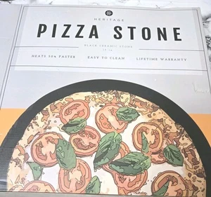 New Heritage Pizzastein 15" schwarz Keramik rund kostenlos Pizzaschneider - Bild 1 von 16