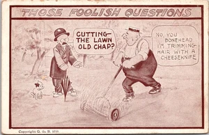 Postal de Those Foolish Questions Cutting the Lawn Old Chap Dog Comic Humor años 1910 - Imagen 1 de 2
