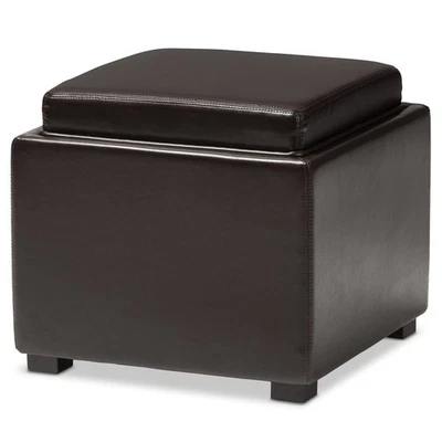 DARK BROWN TATE STORAGE OTTOMAN - Image 1 of 4