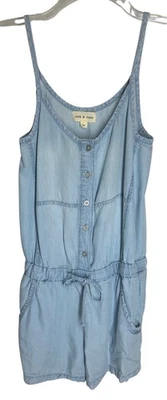 Cloth & Stone Denim Blue Shorts Romper XS Elastic Drawstring Waist Sleeveless - Image 1 of 3