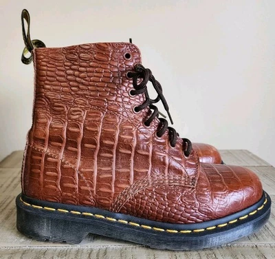 Женские коричневые крокодиловые ботинки Dr Martens размер 8 Pascal на шнуровке - Изображение 1 из 4