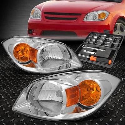 FOR 05-10 CHEVY COBALT PONTIAC G5 CHROME HOUSING AMBER CORNER HEADLIGHT+TOOL SET - Изображение 1 из 4