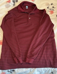 Camisa PGA Tour Roja a Rayas Cuello Polo Manga Larga Talla LG 1/4 Botón - Imagen 1 de 8