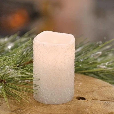 NEW CHRISTMAS FROSTY CANDLE 2" x 3" Glittered Frosted VOTIVE LED TIMER White - Image 1 of 2