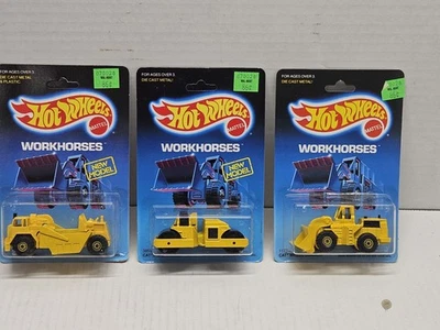 1987 HOT WHEELS WORKHORSES   YELLOW CAT WHEEL LOADER Road Roller Earth Mover - Image 1 of 4