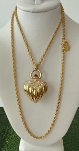 Collar Colgante Corazón Hinchado Acanalado Cristal Tono Dorado Joan Rivers De Colección Como Nuevo - Imagen 1 de 4