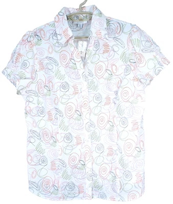 NUEVO CON ETIQUETAS DRESSBARN Camisa túnica de algodón para mujer manga corta geométrica multicolor 14 16 Foto 1 de 4