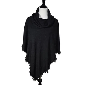 Strickponcho Alfani groß/XL schwarz mit Kunstfell Fransenbesatz - Bild 1 von 6