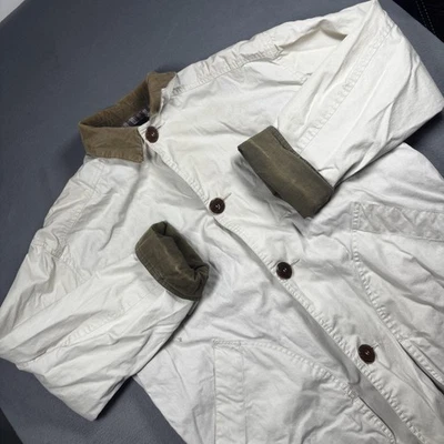 VTG J Crew Jacket Mens Small Beige Barn Coat Chore Plaid Lined Corduroy Collar - Image 1 of 4