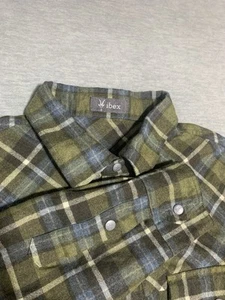 Ibex FLannel Mens XL Green Plaid Flannel Pearl Snap Wool Blend Outdoors - Picture 1 of 11