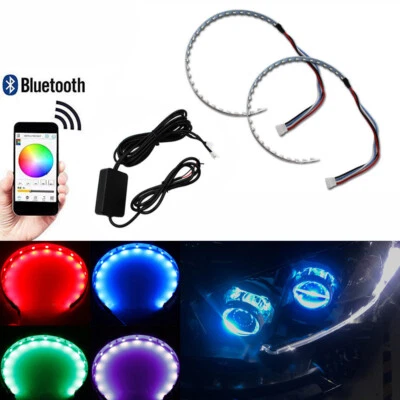 Tiras LED multicolores RGB inalámbricas de 2 piezas ojo de demonio halo anillo faro APP control remoto Foto 1 de 4