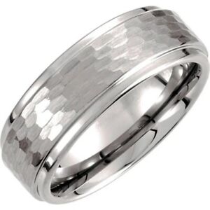 Tungsten 8 MM Ridged Comfort Fit Wedding Band with Bark Finish