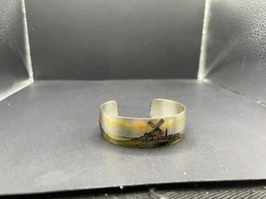 Vintage Reed &Barton Damascene Country Side Windmill Cuff Bracelet Sz 6.5-6.75" - Picture 1 of 9