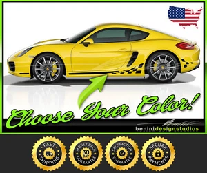 Checkered flag racing stripes Checkers Fits - Porsche 911 Cayman Boxter Macan - Picture 1 of 2