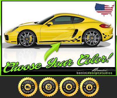Checkered flag racing stripes Checkers Fits - Porsche 911 Cayman Boxter Macan - Image 1 of 2