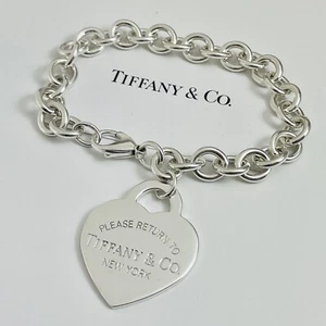 Please Return to Tiffany Jumbo Pulsera Etiqueta Corazón Dije Extra Grande 7.5" - Imagen 1 de 8