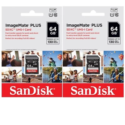 2 Pack SanDisk 64GB 130MB/s ImageMate Plus SDXC UHS-1 Memory Card - Image 1 of 4