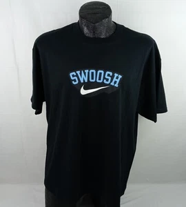 Nike Men T-Shirt Swoosh Spellout Logo Short Sleeve Black Center Check Cotton XL  - Picture 1 of 9