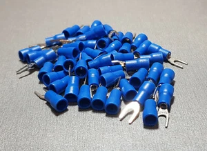 10/20/50Pcs SV1.25-3.2 BLUE Fork Spade 22-16AWG Wire Crimp Terminals - Picture 1 of 4