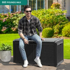 Balconera 100 Gal Resin Patio Deck Box Outdoor Storage Box Container Bench box.