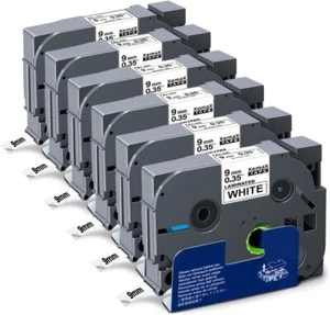 Cinta de etiquetas compatible Brother TZe-221 TZe221 TZ221 negro sobre blanco 9 mm - Imagen 1 de 10