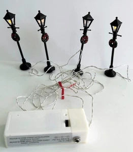 4 Lemax Lighted Accessory Gas Lantern Street Lamps w/Christmas Wreath Modified - Picture 1 of 3