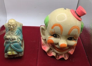 6 VINTAGE COIN BANKS CLON LES GIRL OWL PIGGY FOOTBALL PLAYER - Picture 1 of 17