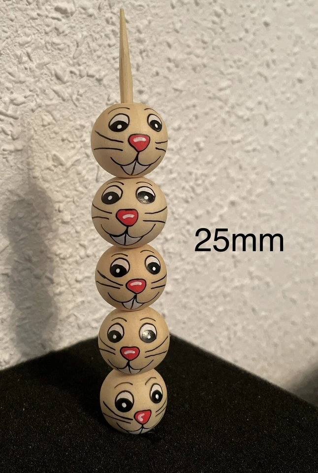 5 Stück Holzperlen Holzköpfe Holzkugeln, handbemalt, 25 mm - Osterhasen, Hasen - Bild 1 von 1