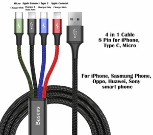 Baseus 4 in 1 Multi USB Charge & Sync Cable For 8 pin Type C Micro USB - Picture 1 of 1