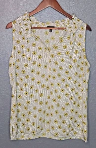 Talbots Blouse Tank Top Sunflowers Floral Dot Ruffle Neckline Size Medium - Picture 1 of 9