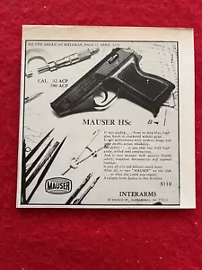 Vintage 1970 Print Ad Mauser HSc Handgun Interarms Firearms Company Ad - Bild 1 von 7