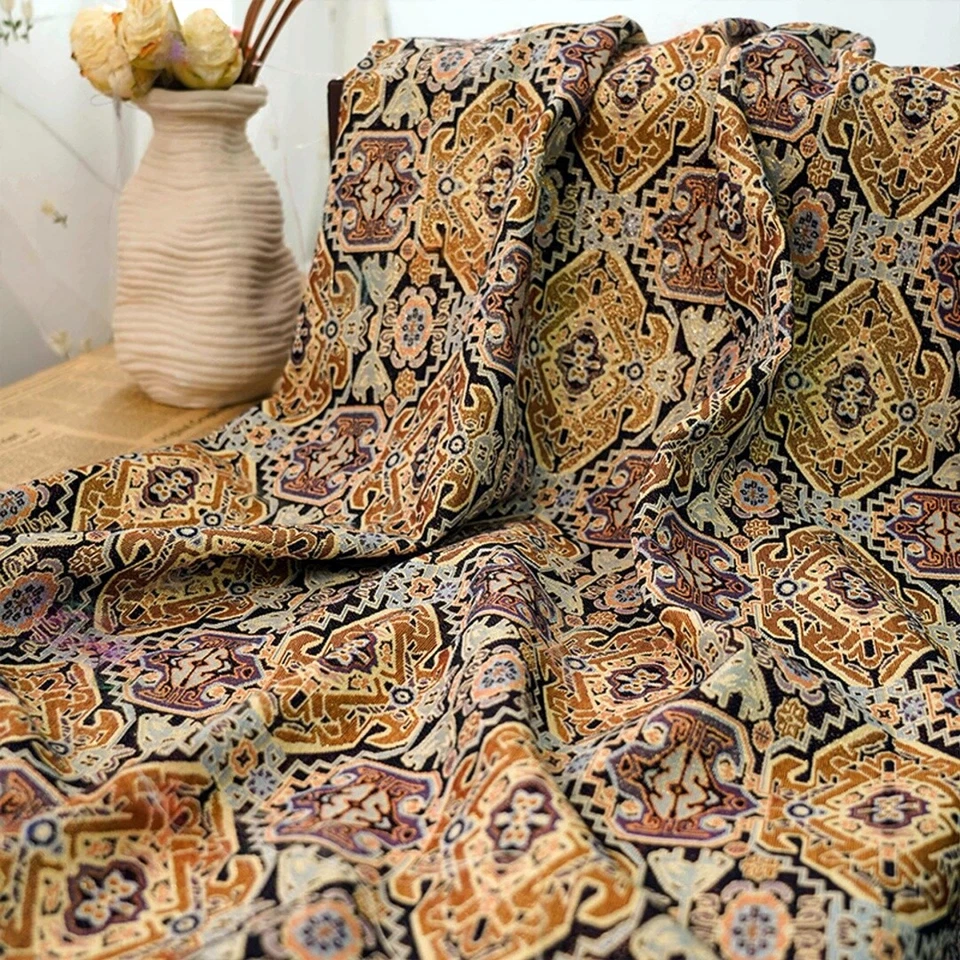 Tela decorativa para tapicería de tapicería jacquard vintage mongol por yarda Foto 1 de 4