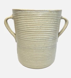 Vintag Monmouth Western Stoneware Ribbed Art Pottery Vase Maple Mark Dble Handle - Picture 1 of 4