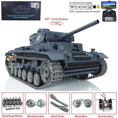 Henglong Panzer III L RTR RC Tank 360 7.0 1/16 FPV Customized 3848 Metal Wheel - Image 1 of 4