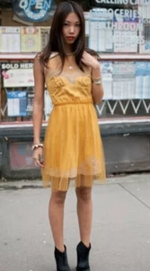 NWT! RODARTE Mustard Yellow Slip Mini Dress With Tulle Size XS 20th Anniversary - Picture 1 of 4