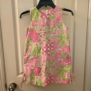 Lilly Pulitzer Elephant Fruit Juice Stand Shift Dress Pink Green Girls Size 8 - Picture 1 of 17