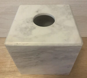 Waterworks Studio Greek Marble Tissue Box Holder/ Cover- White / Gray